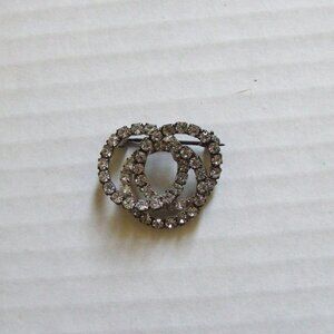Vintage rhinestone brooch paste diamond gemstone pin circle knot costume jewelry